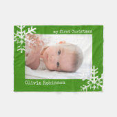 ベビーの初めてのクリスマスグリーンフォトスノーフレーク フリースブランケット (正面(横))