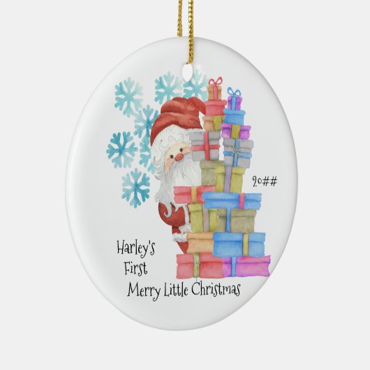 ベビーの初めてのクリスマスサンタとギフトフォト セラミックオーナメント (右)