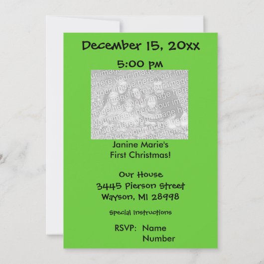 ベビーの初めてのクリスマスサンタツリーアニマルズグリーン 招待状 (裏面)