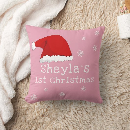 ベビーの初めてのクリスマスサンタハットスノーフレークスピンク クッション (ブランケット)