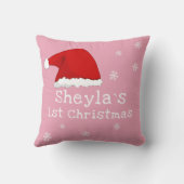 ベビーの初めてのクリスマスサンタハットスノーフレークスピンク クッション (裏面)