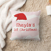 ベビーの初めてのクリスマスサンタハットスノーフレークピンク クッション (ブランケット)