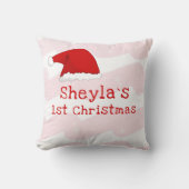ベビーの初めてのクリスマスサンタハットスノーフレークピンク クッション (正面)