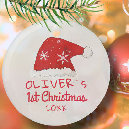 ベビーの初めてのクリスマスサンタハットスノーフレーク ガラスオーナメント