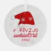 ベビーの初めてのクリスマスサンタハットスノーフレーク ガラスオーナメント (裏面)