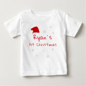ベビーの初めてのクリスマスサンタハットスノーフレーク ベビーTシャツ (正面)