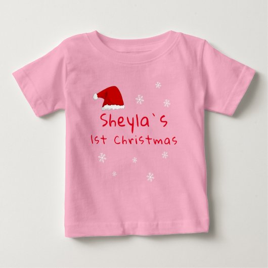 ベビーの初めてのクリスマスサンタハットスノーフレーク ベビーTシャツ (正面)