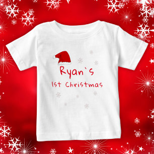 ベビーの初めてのクリスマスサンタハットスノーフレーク ベビーTシャツ