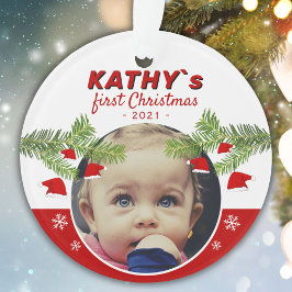 ベビーの初めてのクリスマスサンタ・ハットパイン写真オルナム オーナメント