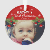 ベビーの初めてのクリスマスサンタ・ハットパイン写真 オーナメント (裏面)
