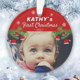 ベビーの初めてのクリスマスサンタ・ハットパイン写真 オーナメント