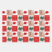 ベビーの初めてのクリスマスサンタ・ハット雪の木の写真 ラッピングペーパーシート (正面3)