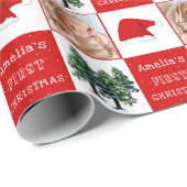 ベビーの初めてのクリスマスサンタ・ハット雪の木の写真 ラッピングペーパー (ロールコーナー)