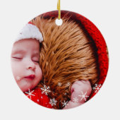 ベビーの初めてのクリスマスサンタ・ハット雪片フォト セラミックオーナメント (裏面)