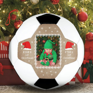 ベビーの初めてのクリスマスサンタ・ハット・スノーフレーク写真 サッカーボール