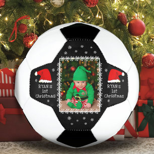 ベビーの初めてのクリスマスサンタ・ハット・スノーフレーク写真 サッカーボール