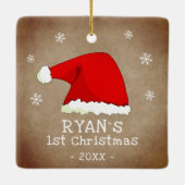 ベビーの初めてのクリスマスサンタ・ハット・スノーフレーク写真 セラミックオーナメント (裏面)