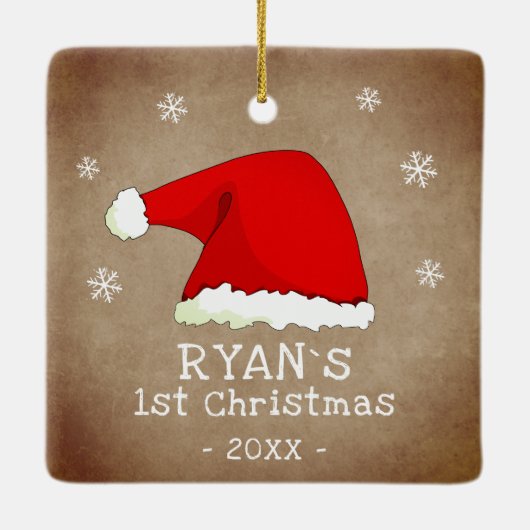 ベビーの初めてのクリスマスサンタ・ハット・スノーフレーク写真 セラミックオーナメント (裏面)