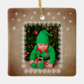 ベビーの初めてのクリスマスサンタ・ハット・スノーフレーク写真 セラミックオーナメント (正面)