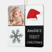 ベビーの初めてのクリスマスサンタ・ハット・スノーフレーク写真 セラミックオーナメント (左)