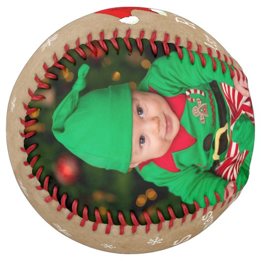 ベビーの初めてのクリスマスサンタ・ハット・スノーフレーク写真 ソフトボール (正面左)