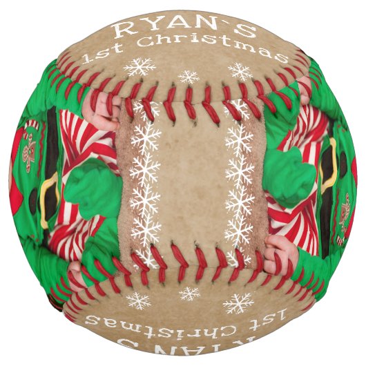 ベビーの初めてのクリスマスサンタ・ハット・スノーフレーク写真 ソフトボール (正面)