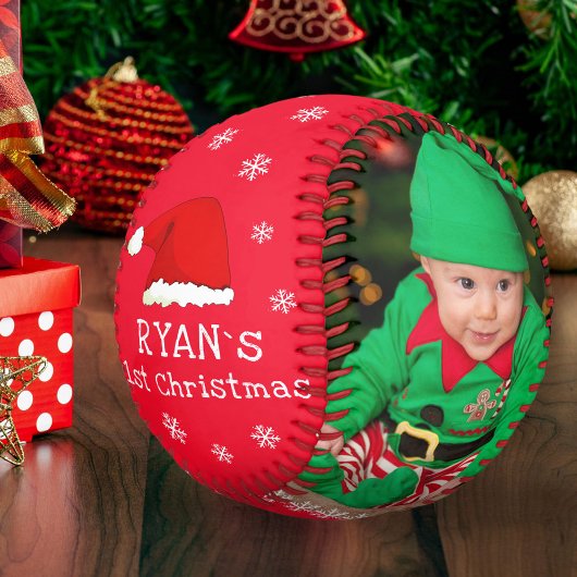 ベビーの初めてのクリスマスサンタ・ハット・スノーフレーク写真 ソフトボール