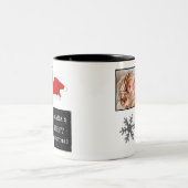 ベビーの初めてのクリスマスサンタ・ハット・スノーフレーク写真 ツートーンマグカップ (中央)