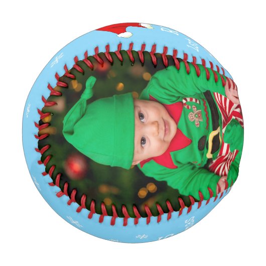 ベビーの初めてのクリスマスサンタ・ハット・スノーフレーク写真 野球ボール (正面左)