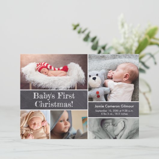 ベビーの初めてのクリスマスシャルボードフォトコラージュ 招待状 (スタンド正面)