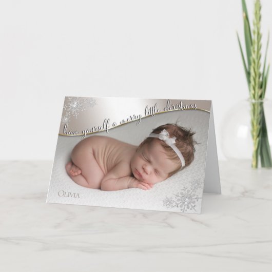 ベビーの初めてのクリスマスシャンパーニュあなたのベビー写真 カード (正面)