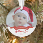 ベビーの初めてのクリスマスシンプルフォトバナー オーナメント<br><div class="desc">この写真祝オーナメントでベビーの初めてのクリスマス。文カスタマイズ字を簡単に変更し、永遠に続くメモリを作成する写真。</div>