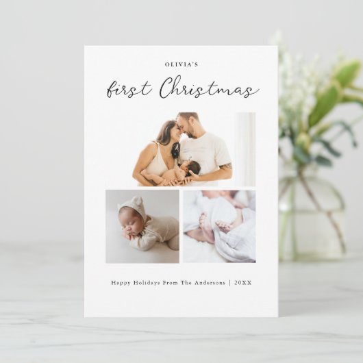 ベビーの初めてのクリスマスシンプルモダン3枚の写真 シーズンカード (スタンド正面)