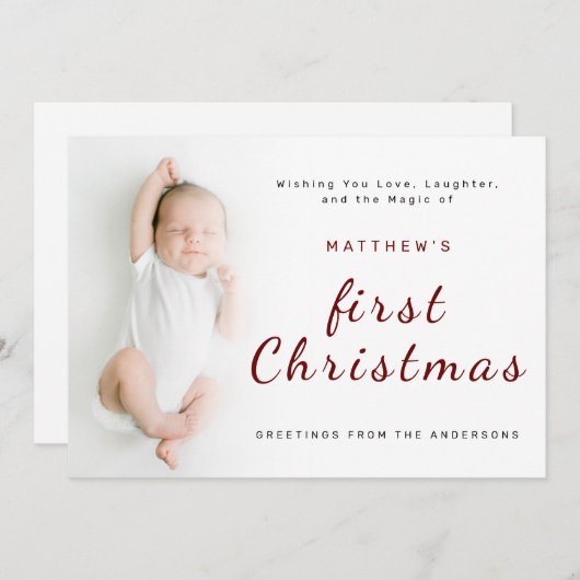 ベビーの初めてのクリスマスシンプル1写真あいさつ シーズンカード (正面/裏面)