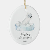 ベビーの初めてのクリスマスシール両面フォト セラミックオーナメント (右)