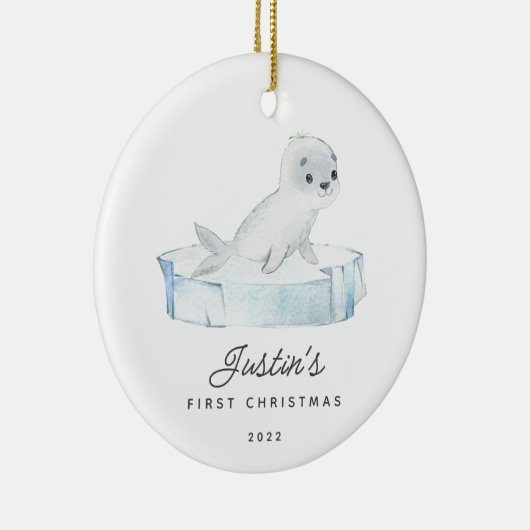 ベビーの初めてのクリスマスシール両面フォト セラミックオーナメント (右)