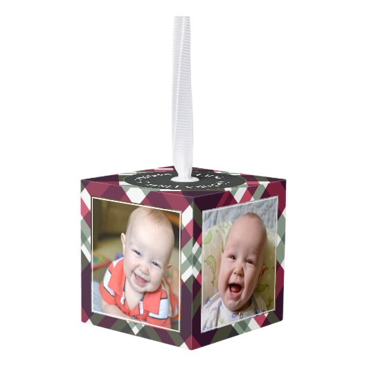ベビーの初めてのクリスマススクエアフォト キューブオーナメント (裏面アングル)