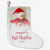 ベビーの初めてのクリスマススクリプトフォトカスタム スモールクリスマスストッキング (正面)