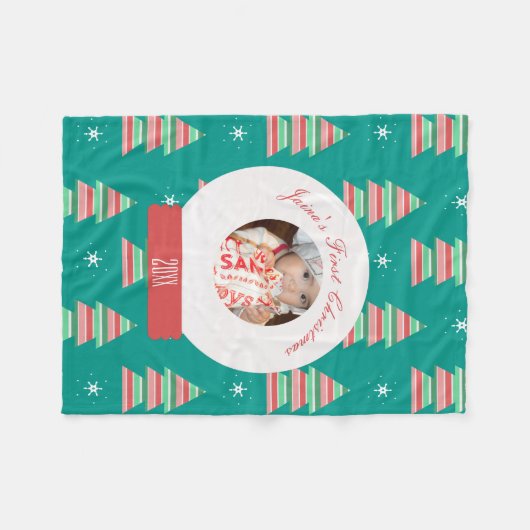 ベビーの初めてのクリスマススノーグローブスノーフレークスツリー フリースブランケット (正面(横))