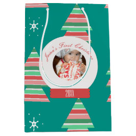 ベビーの初めてのクリスマススノーグローブスノーフレークスツリー ミディアムペーパーバッグ