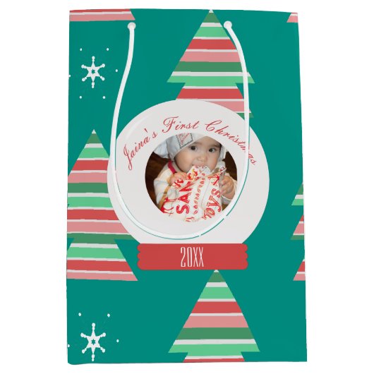 ベビーの初めてのクリスマススノーグローブスノーフレークスツリー ミディアムペーパーバッグ (正面)