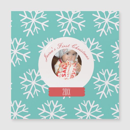 ベビーの初めてのクリスマススノーグローブスノーフレークティール（緑がかった色） (正面)