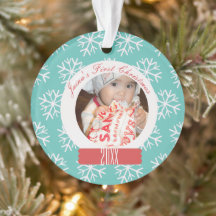 ベビーの初めてのクリスマススノーグローブスノーフレークティール（緑がかった色）