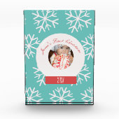 ベビーの初めてのクリスマススノーグローブスノーフレークティール(緑がかった色) フォトブロック (正面)