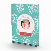 ベビーの初めてのクリスマススノーグローブスノーフレークティール(緑がかった色) フォトブロック (右)