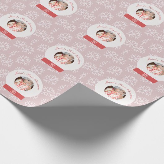 ベビーの初めてのクリスマススノーグローブスノーフレーク ラッピングペーパー (角)
