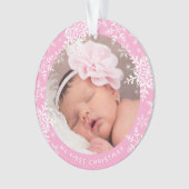 ベビーの初めてのクリスマススノーフレークスオンピンク オーナメント (正面)