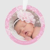 ベビーの初めてのクリスマススノーフレークスオンピンク オーナメント (正面)