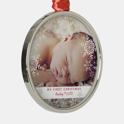 ベビーの初めてのクリスマススノーフレークスレッドシルバーメタル メタルオーナメント (右)