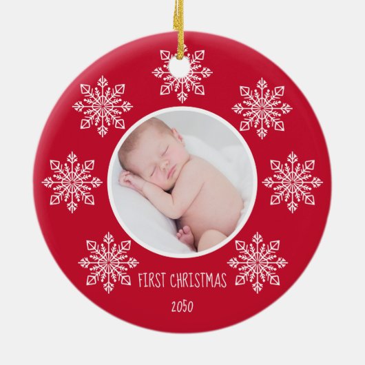 ベビーの初めてのクリスマススノーフレークフレーム2写真 セラミックオーナメント (裏面)